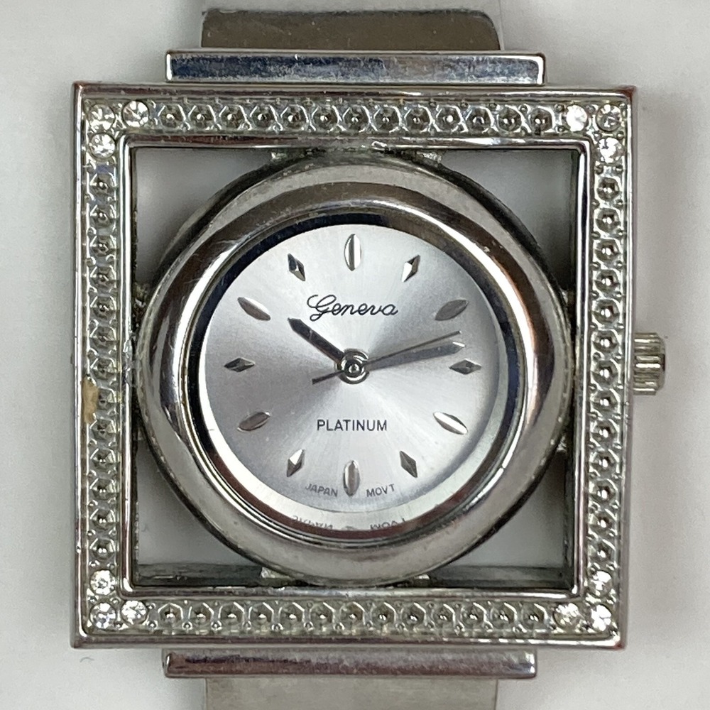 Geneva Platinum Watch Women Silver Tone Open Cuff Enamel Hearts New Battery 6" - Picture 3 of 9
